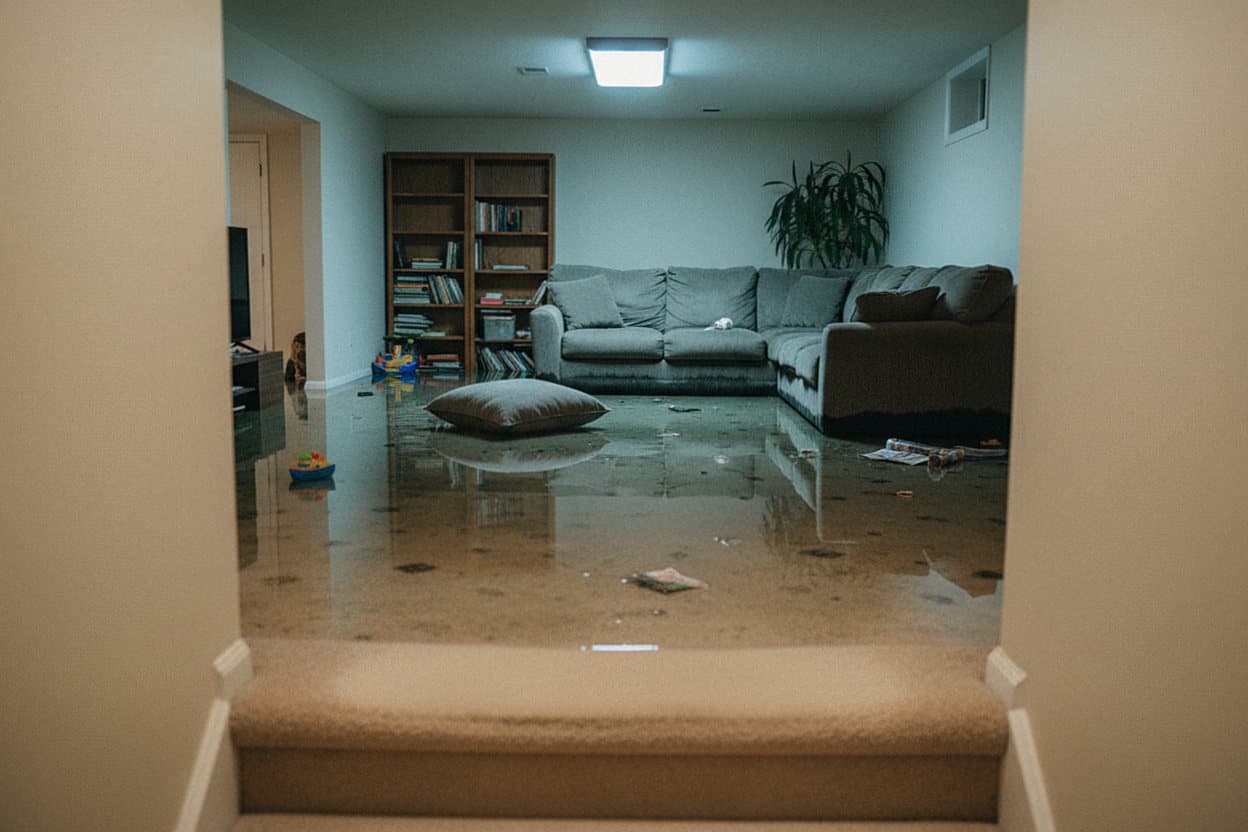 Basement completely flooded with water