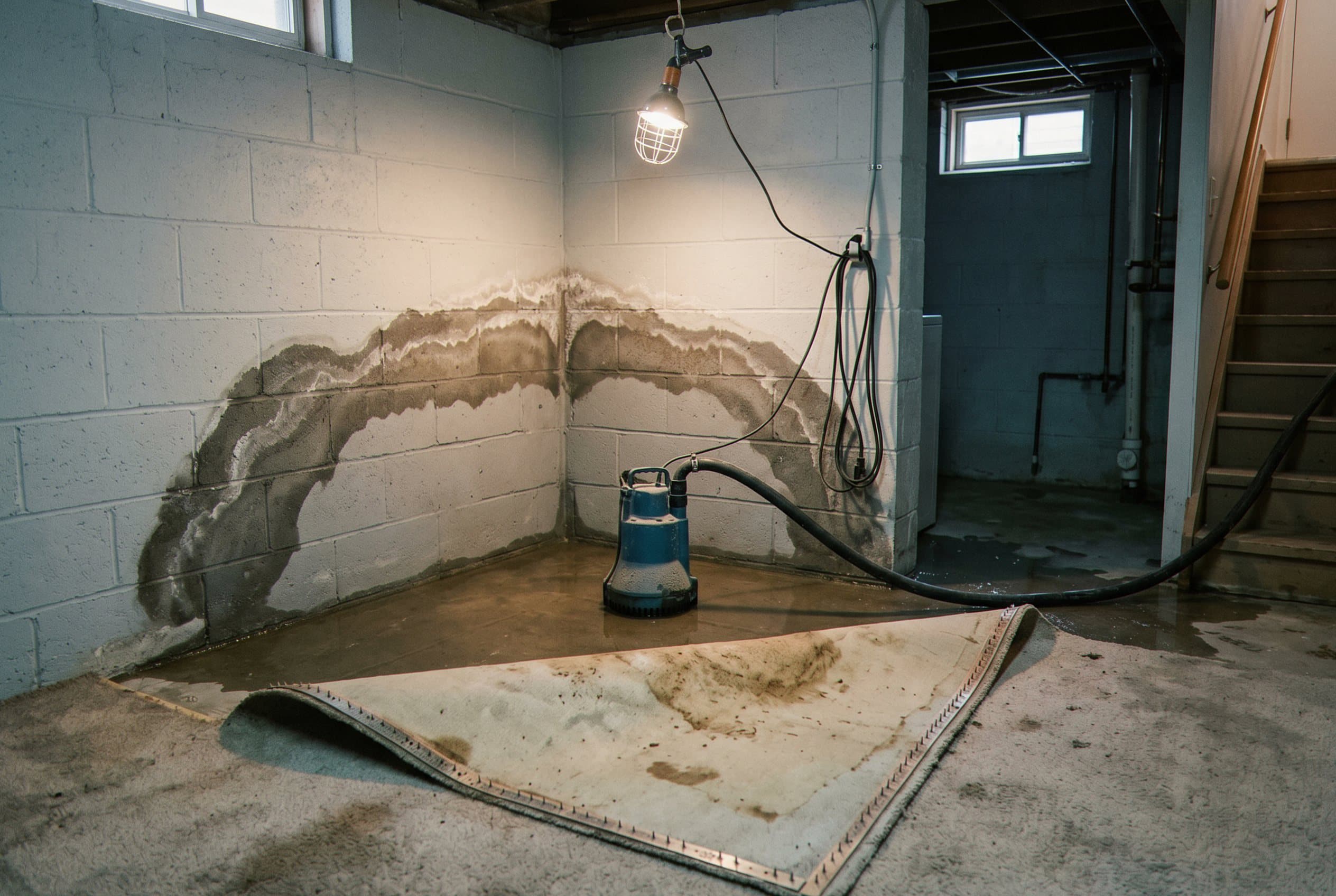 Truck-mounted pump removing basement water