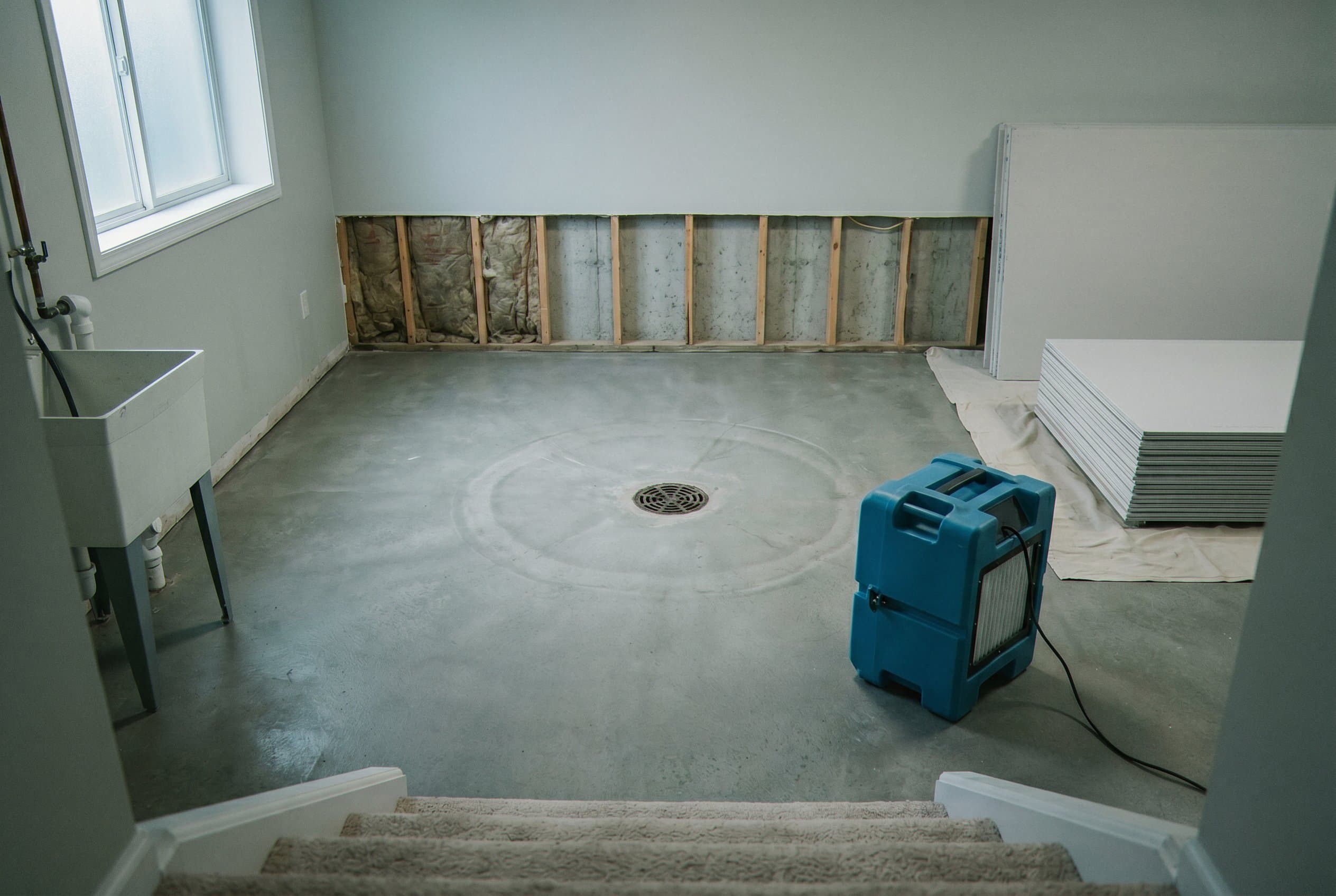Sanitized clean basement after cleanup